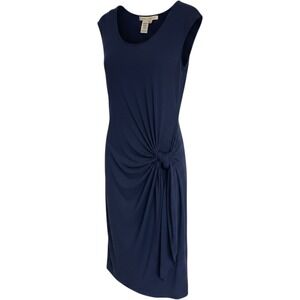 Max Studio Navy Blue Side Tie Knot SheathDress XS 9906U59 Viscose Stretch Jersey